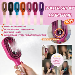 Water spray hair brush with a mist bottle for hair styling